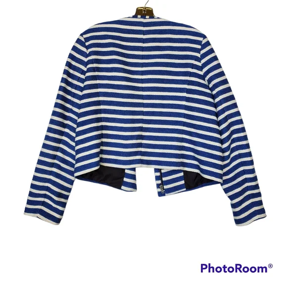 GAP Striped Blazer Jacket Zip Front w/ Pockets Textured Size 14 - EUC!~ - Picture 8 of 13